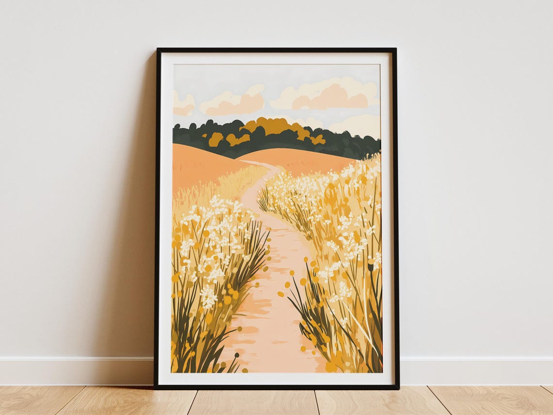 Goldenrod Path Abstract Summer Field Winding Trail Art Poster