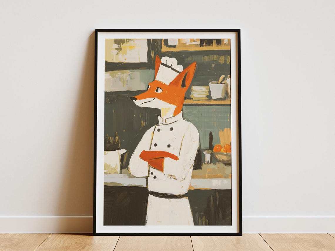 Fox Chef Poster, Matisse-Style Kitchen Art Print