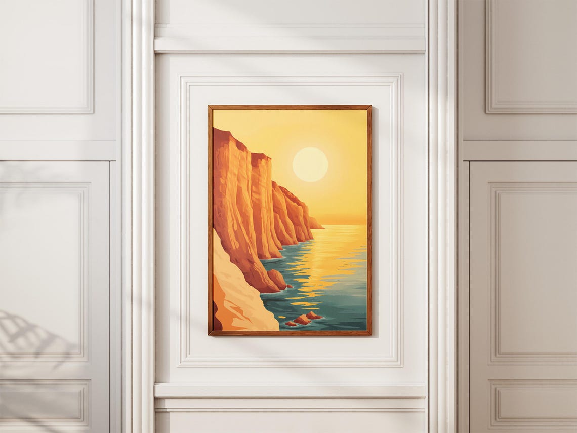 Golden Sunset Cliffs Over the Ocean Coastal Landscape Poster - Image 2
