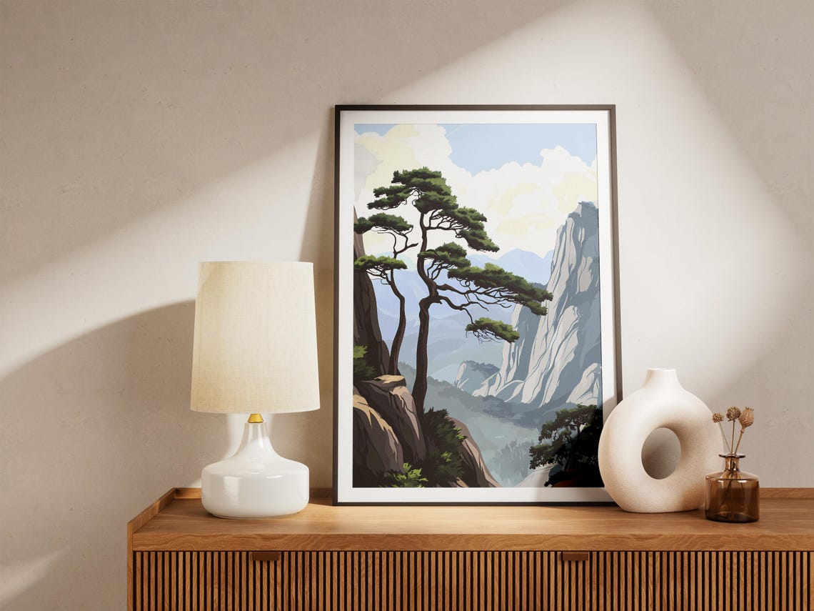Seoraksan National Park Korea Poster Korean Mountain Landscape Print Asian Nature Art Travel Poster Korean Landscape Illustration Seoraksan - Image 5