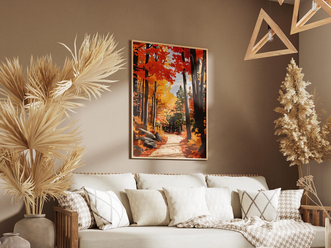 Red Maple Autumn Forest Trail With Rocks And Fall Foliage Poster - Image 3