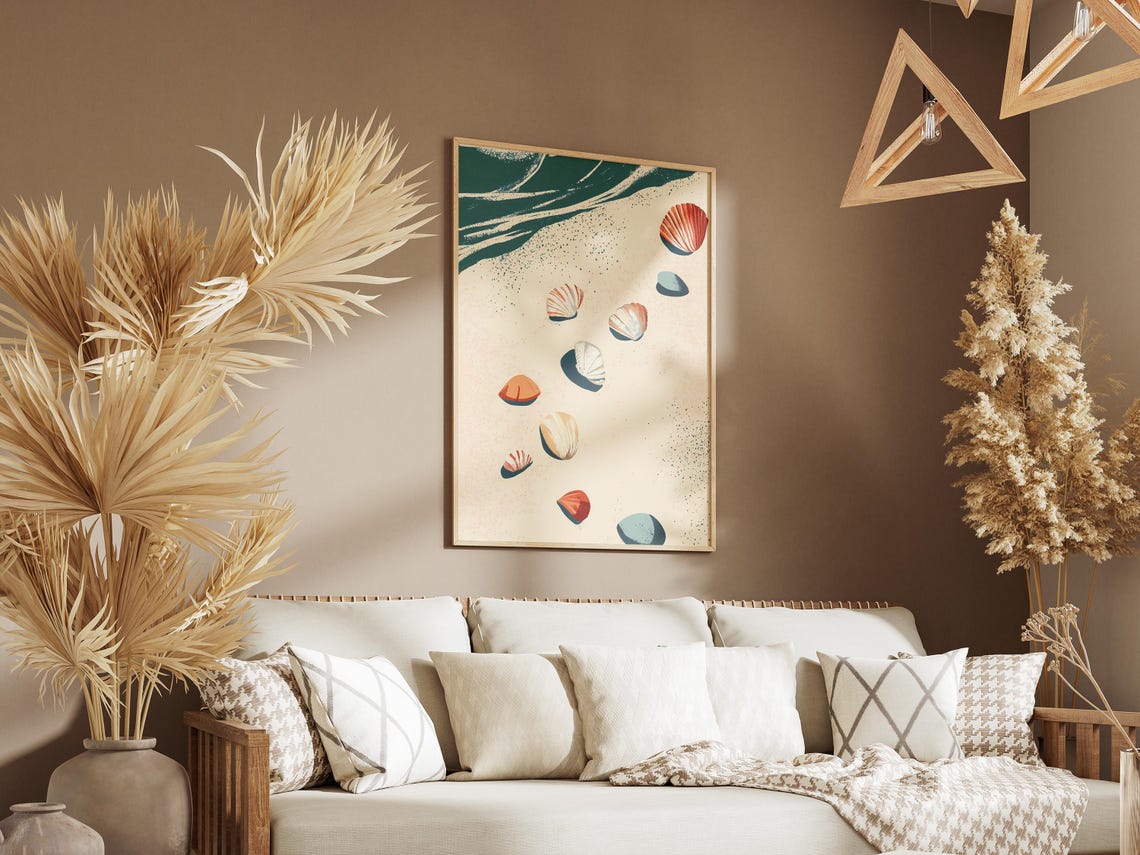 Seashell Beach Minimalist Art Print Coastal Wall Decor Summer Ocean Poster Sandy Shore Artwork Boho Beach Decor Seashore Print Summertime - Image 3