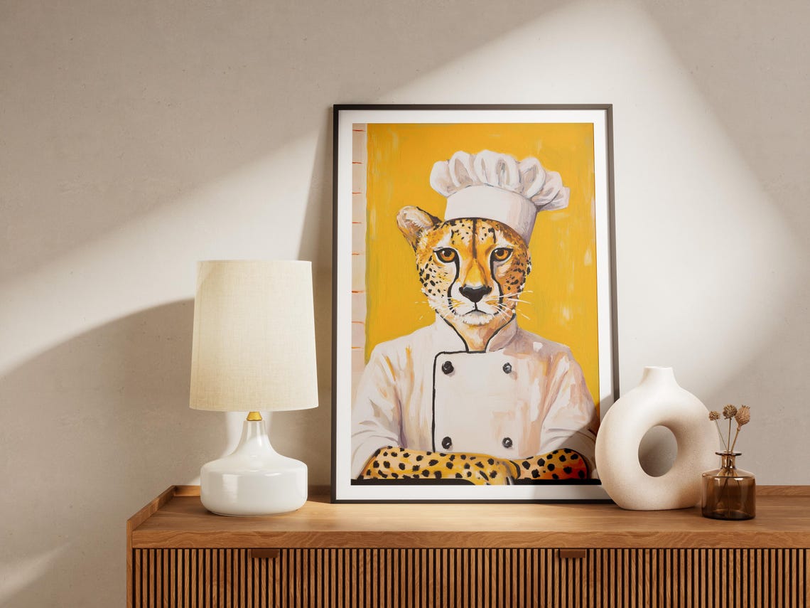 Cheetah Chef Art Print Animal Poster Funny Kitchen Unique Wall Decor Whimsical Lover Gift Quirky - Image 4