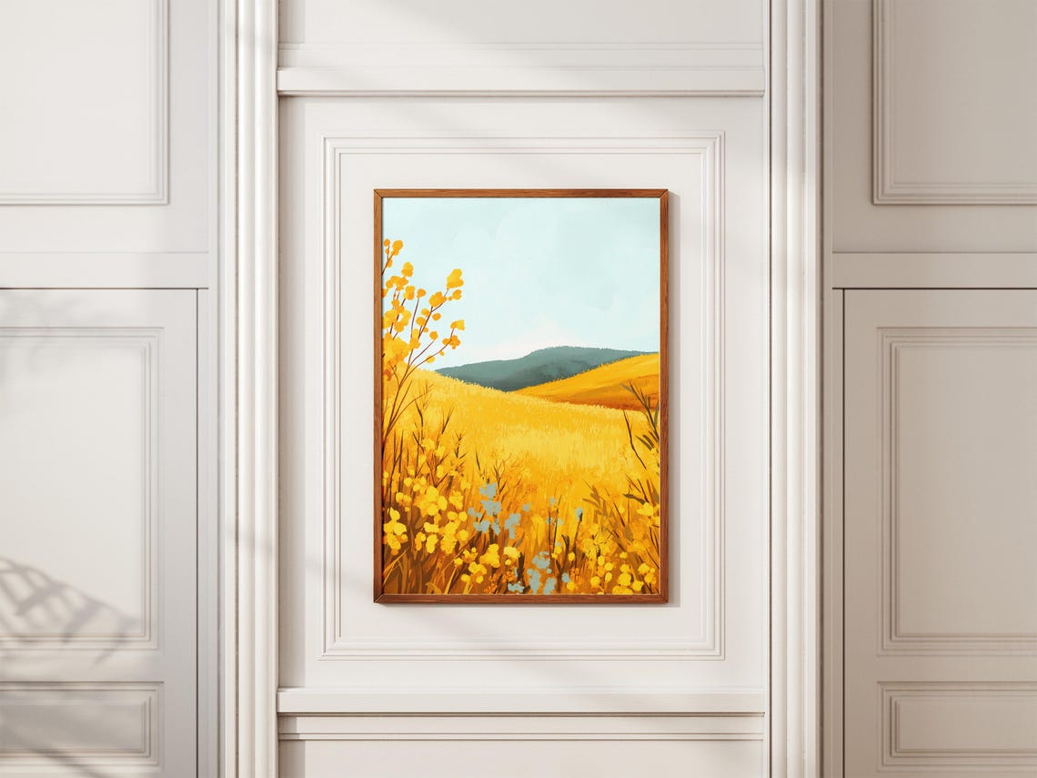 Goldenrod Field Over Rolling Golden Hills Autumn Meadow Poster - Image 2