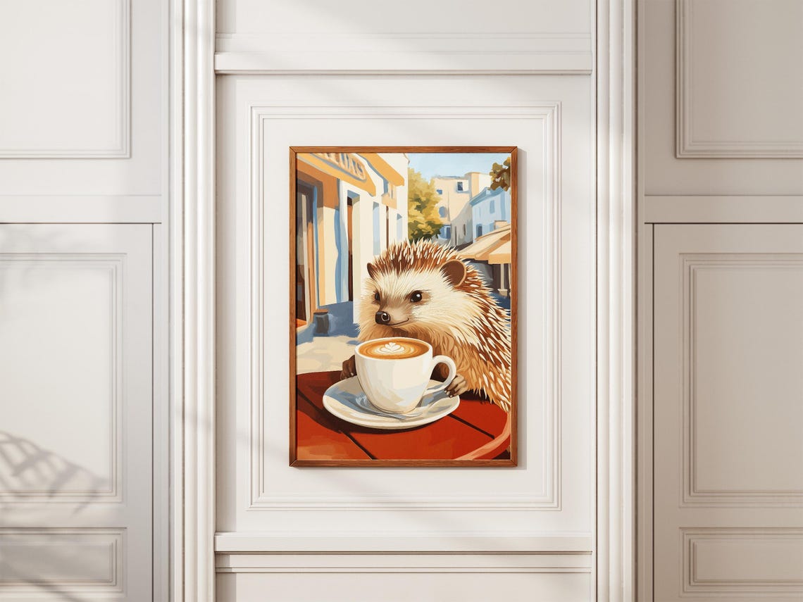 Hedgehog Coffee Poster Cafe Art Print Whimsical Animal Wall Decor Latte Cozy Kitchen Lover Gift Cute Illustration - Image 2
