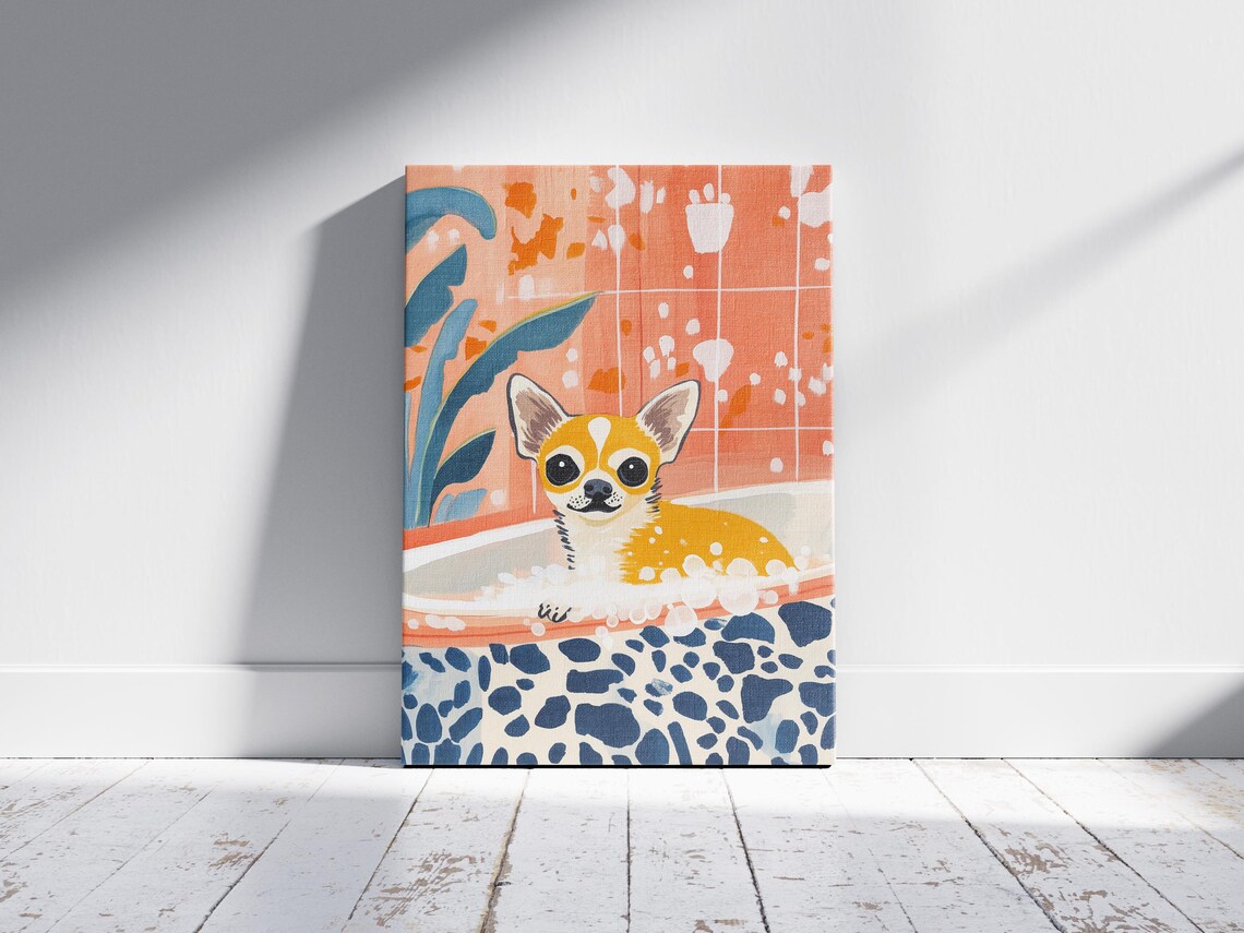Chihuahua Puppy Bubble Bath Tropical Coral Bathroom Art Poster - Image 2