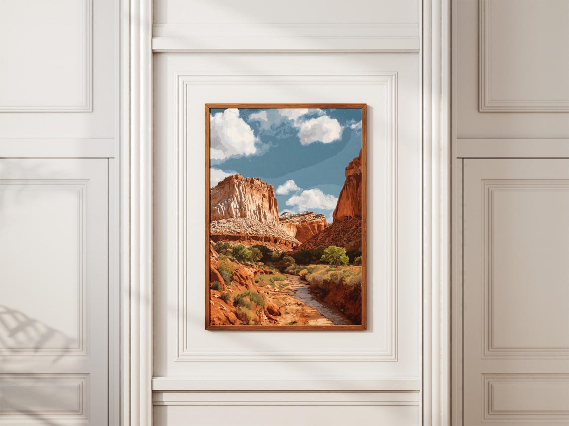 Capitol Reef Utah Red Rock Cliffs Desert Stream Travel Poster - Image 2