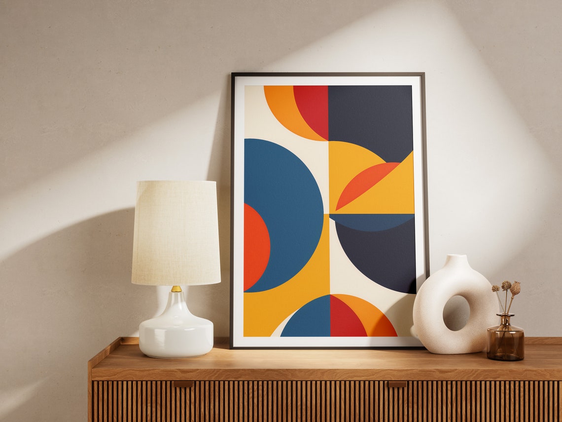 Colorful Bauhaus Geometric Semicircle Pattern Abstract Poster - Image 2