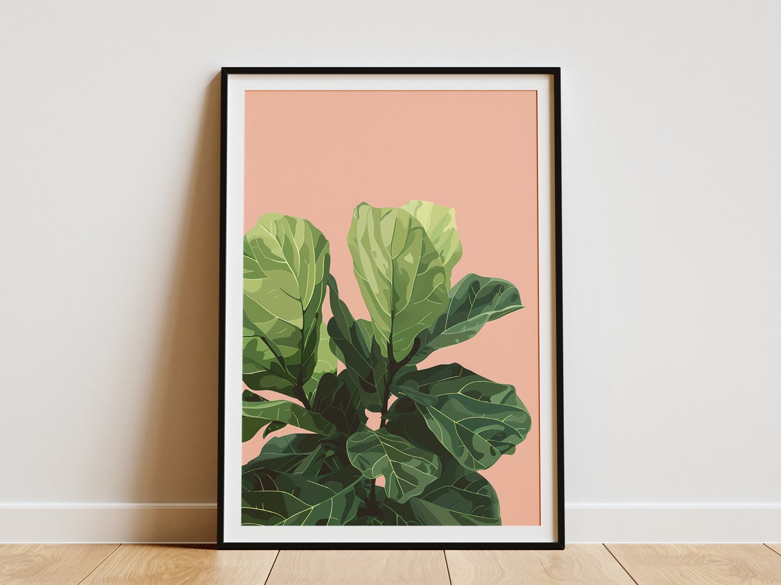 Fiddle Leaf Fig Botanical Illustration Peach Background Art Print