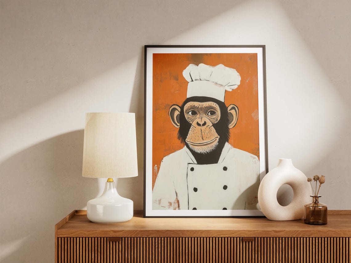 Chimpanzee Chef Art Print Funny Kitchen Decor Animal Poster Quirky Wall Ape Illustration Unique - Image 4