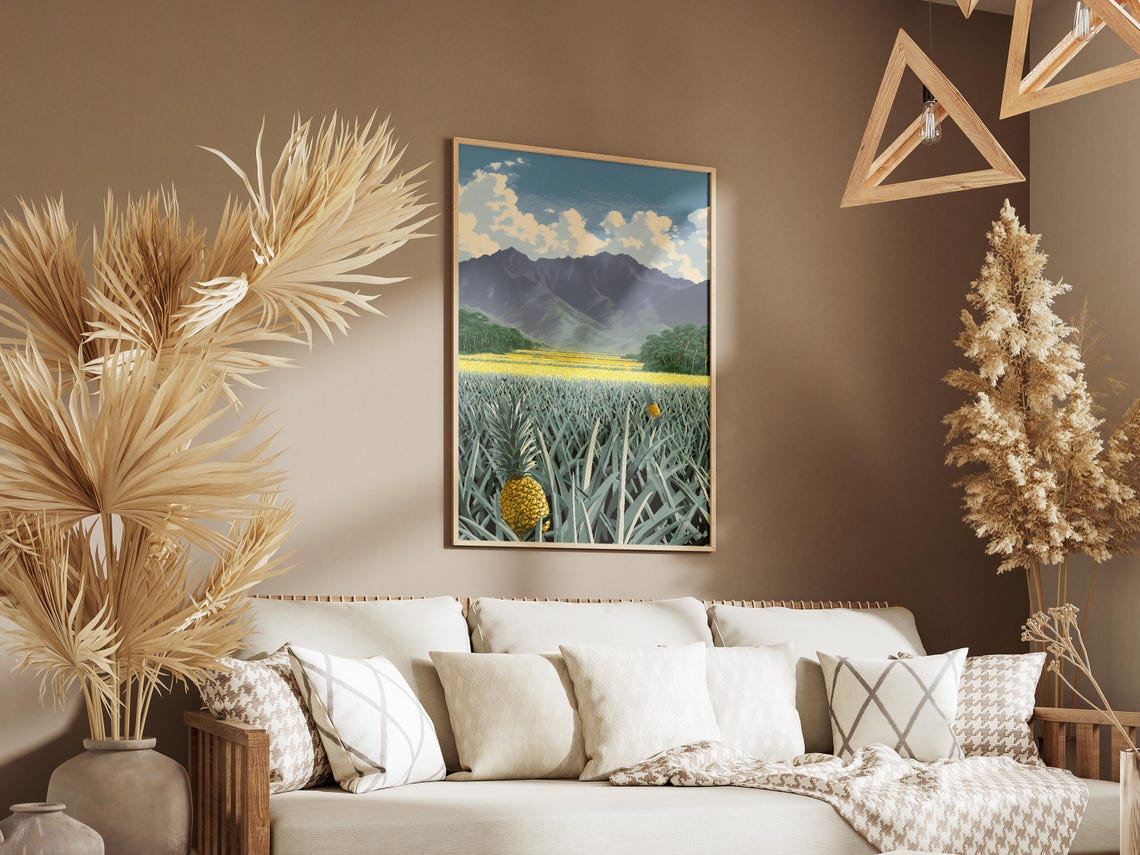 Pineapple Field Landscape With Ripe Fruit And Mountain Backdrop Poster - Image 3