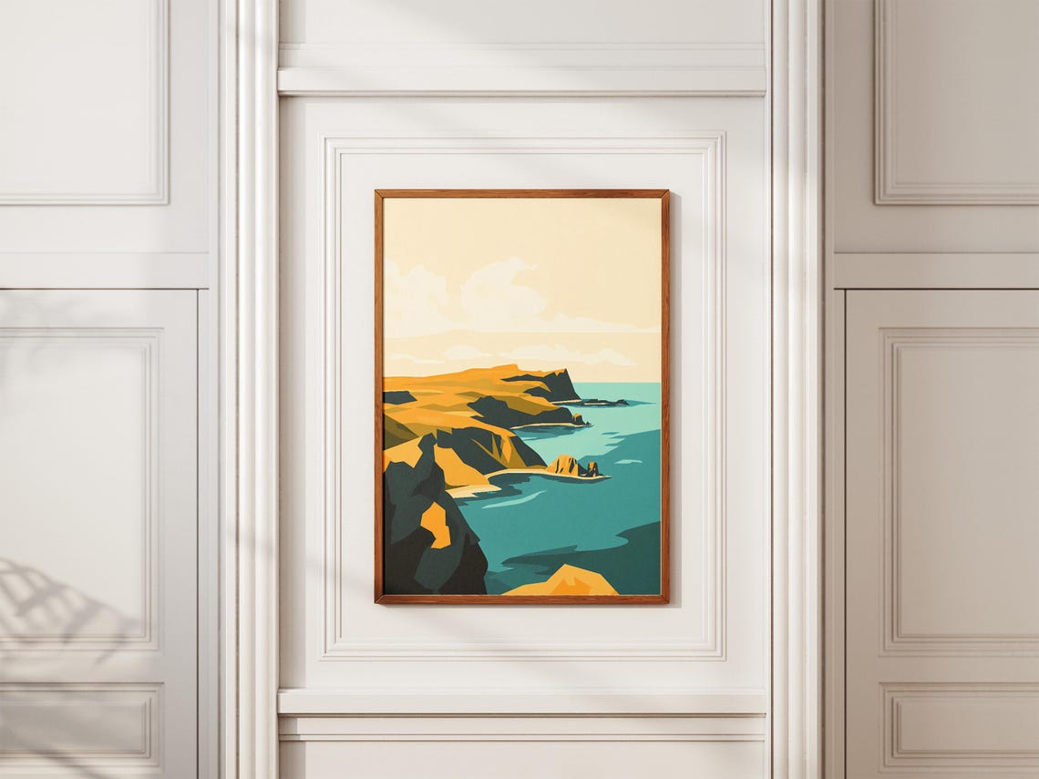 South Georgia Island Golden Cliffs Teal Ocean Minimalist Poster - Image 2