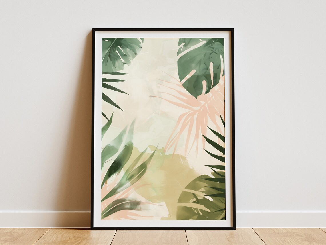 Minimalist Boho Palm Leaf Art Print Abstract Tropical Leaves Watercolor Wall Decor Poster
