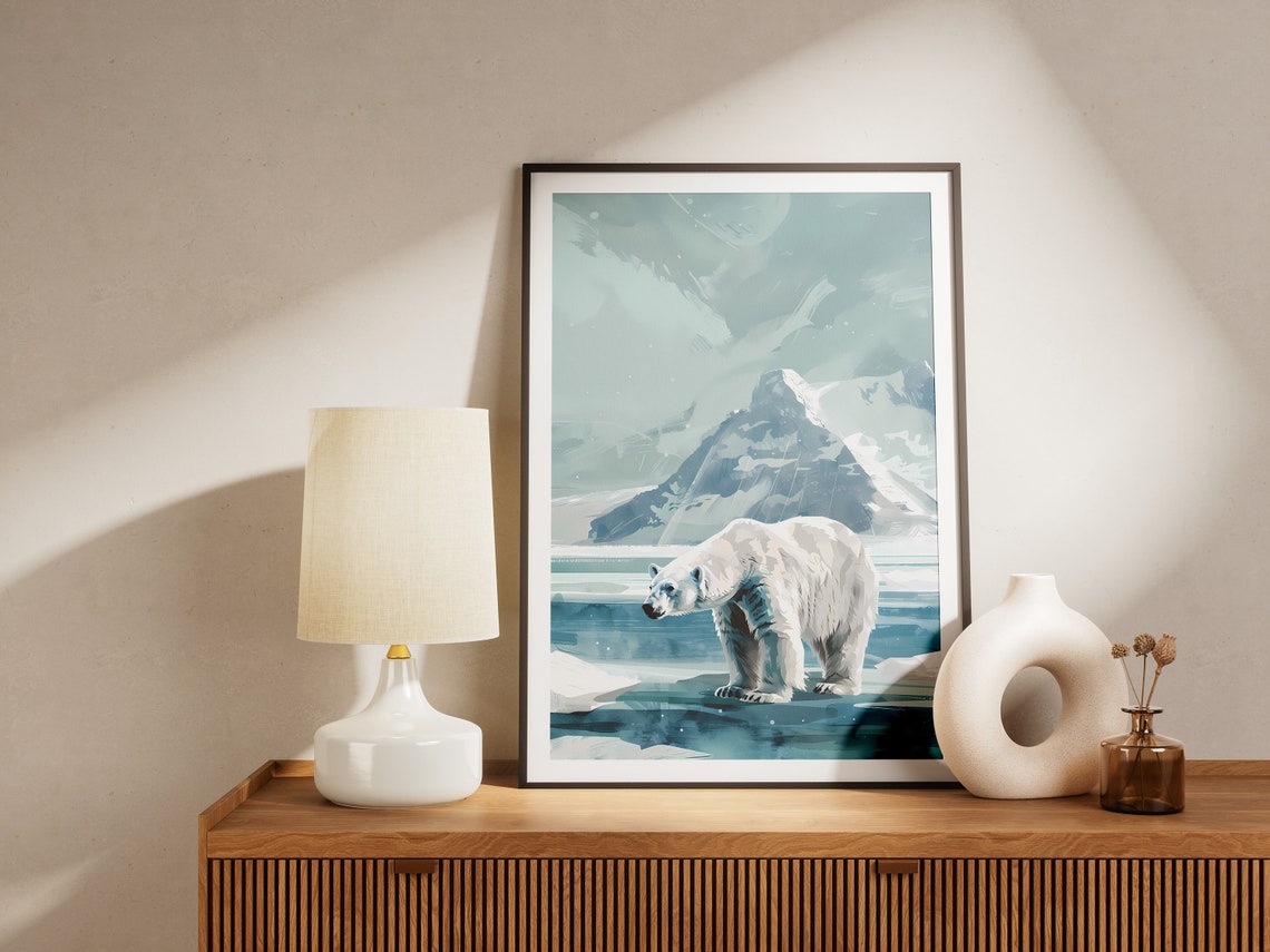 Arctic Polar Bear Poster Minimalist Art Print Wildlife Animal Poster Nature Art Print Wall Decor - Image 2