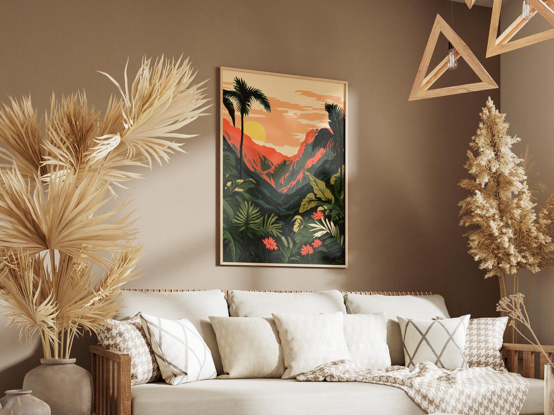 Peru Tropical Sunset Jungle Gorge Palm Trees Landscape Poster - Image 3