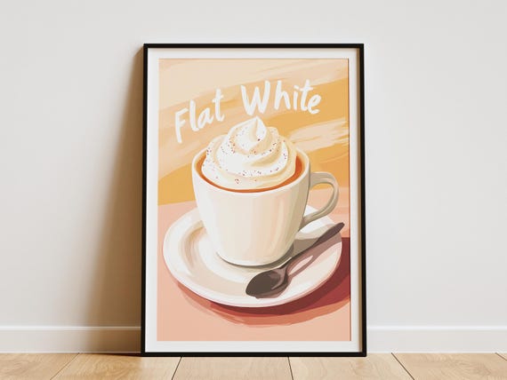 Flat White Coffee Poster Coffee Shop Wall Art Whipped Cream Coffee Print Drink Illustration Cafe Decor Coffee Lover Gift Beverage Poster