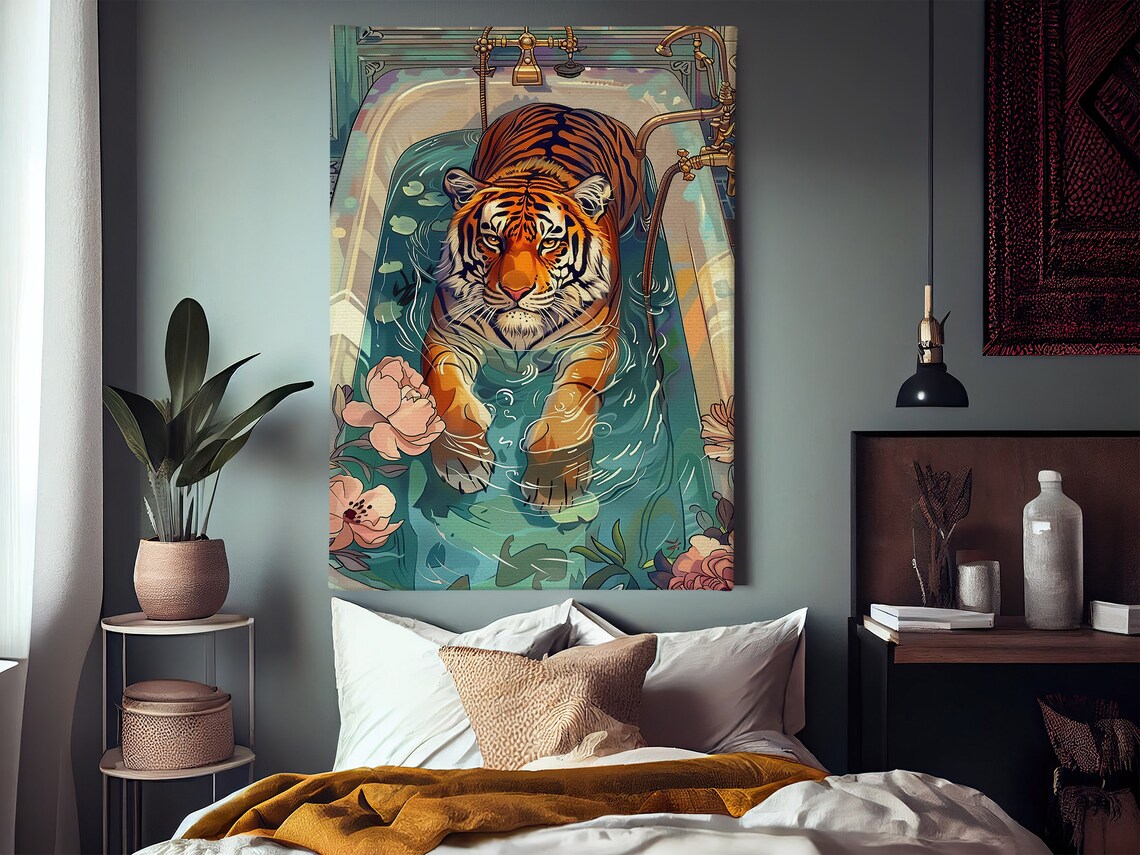 Matisse Tiger On The Bathtub, Tropical Animal Print - Image 3