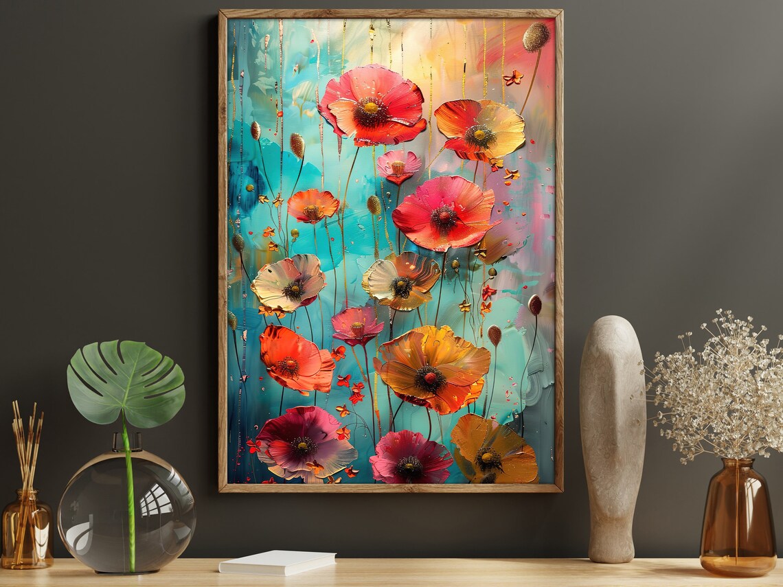 Retro Botanical Flowers Oil Painting Art Print