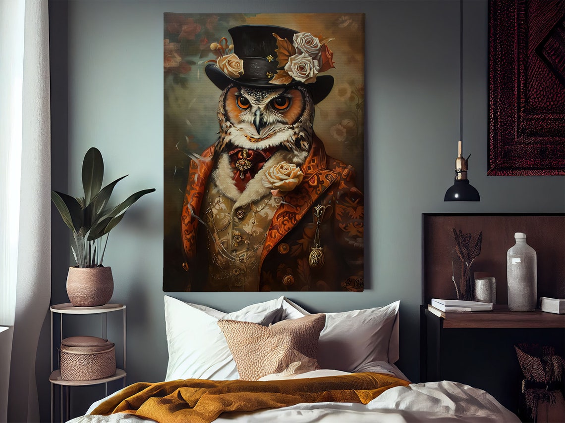 Gentleman Owl Top Hat Steampunk Victorian Portrait Art Poster - Image 2