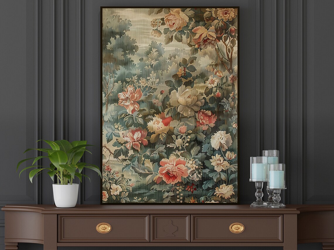 Antique Garden Roses Peonies Vintage Botanical Tapestry Wall Art Print - Image 5