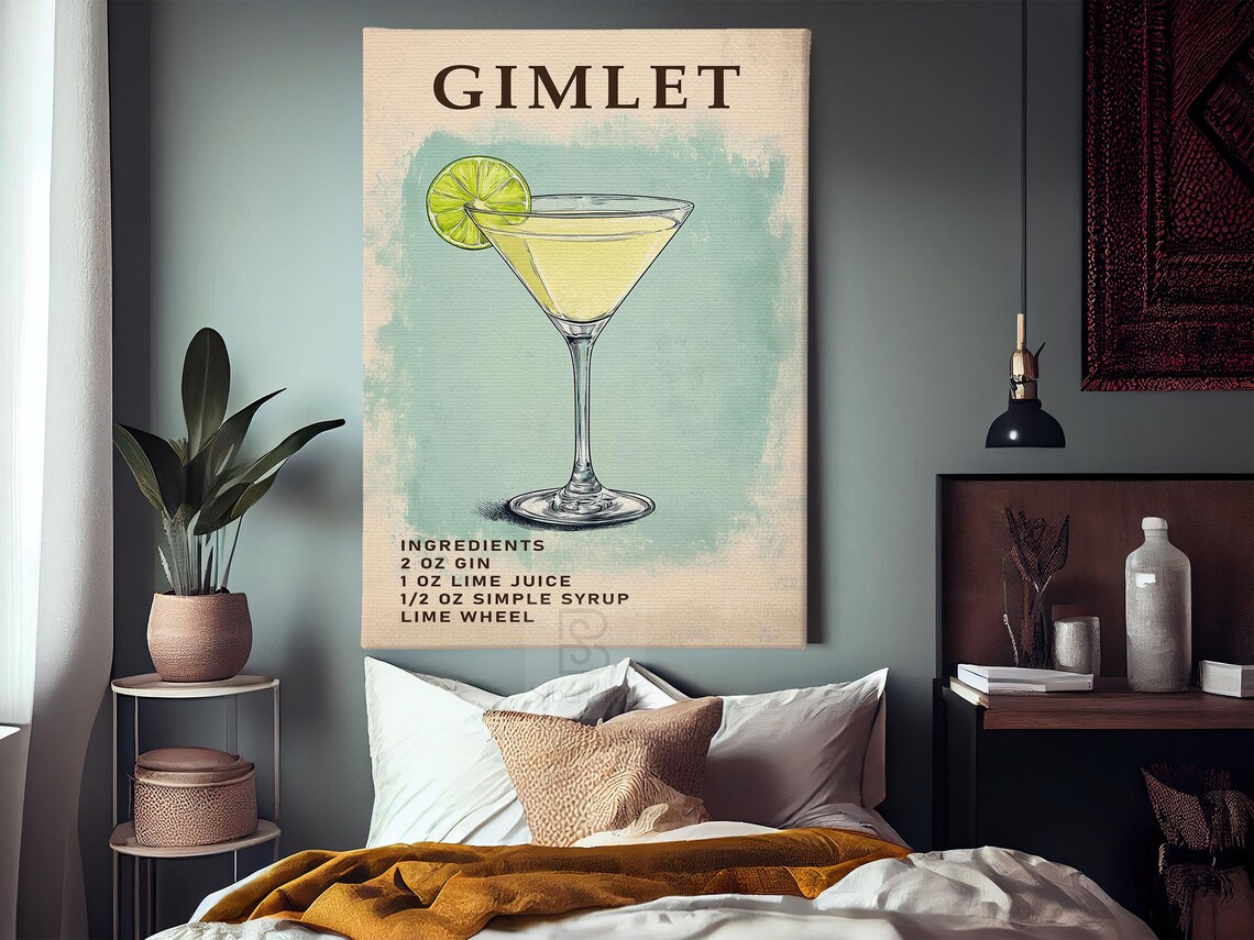 Retro Gimlet Cocktail Recipe Wall Art Gin Lime Martini Glass Kitchen Poster - Image 3