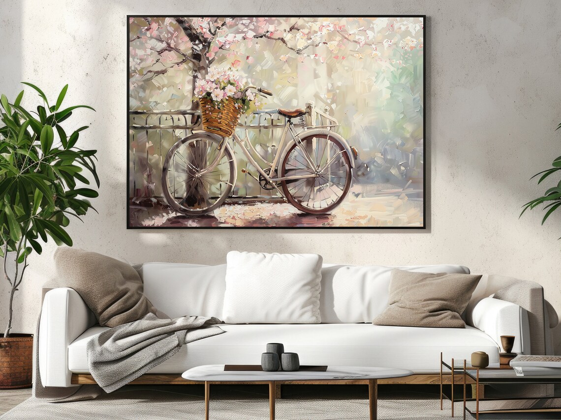 Vintage Flowers Bike Oil Painting Art Print - Image 4