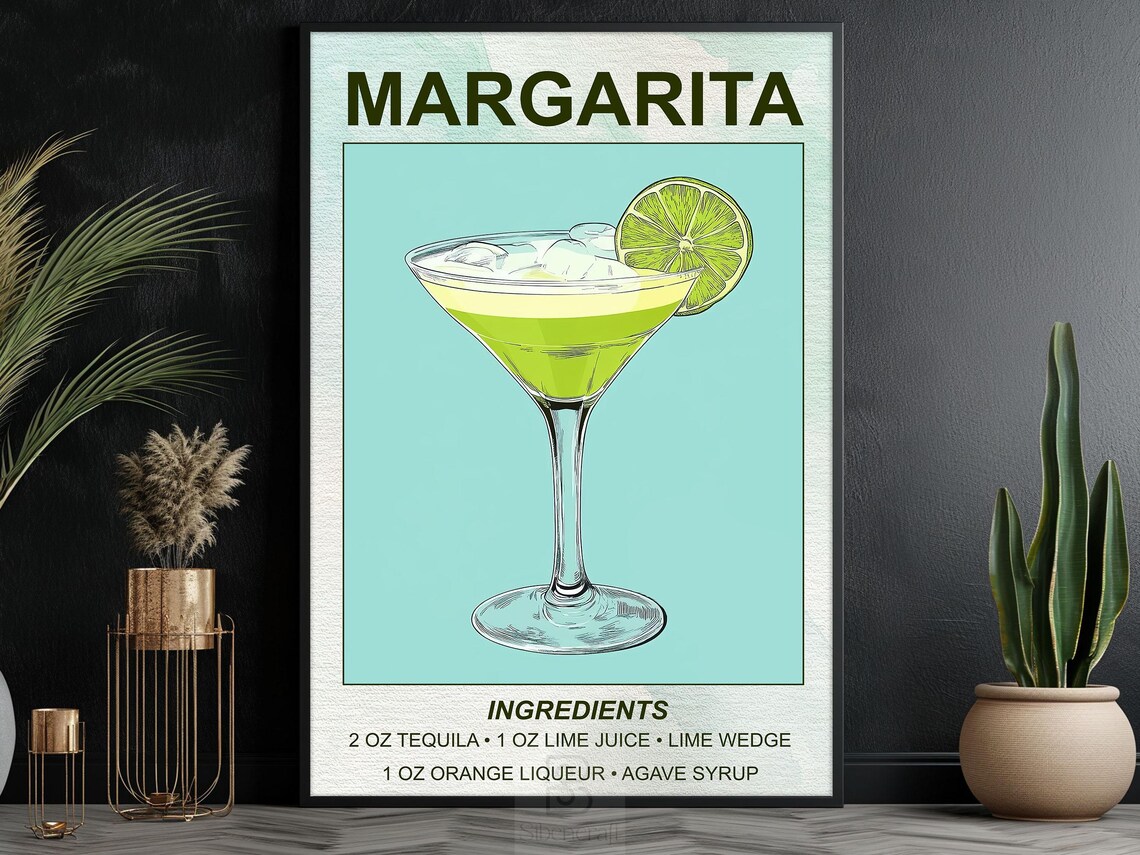 Retro Margarita Cocktail Recipe Wall Art With Ingredients Tequila Lime Poster - Image 5
