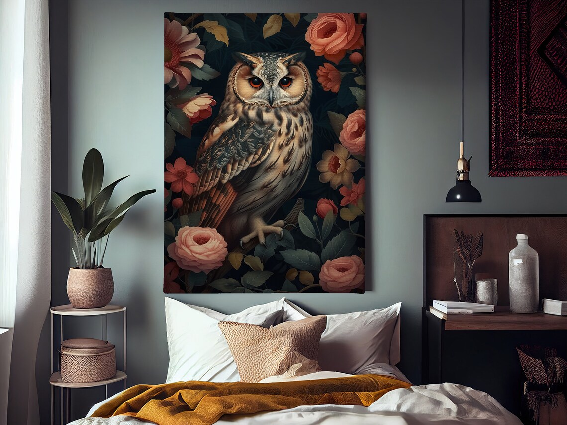 Vintage Floral Owl Gothic Wall Art Poster Print - Image 3