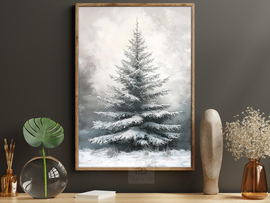 Vintage Christmas Tree Painting, Winter Holiday Poster - Image 6