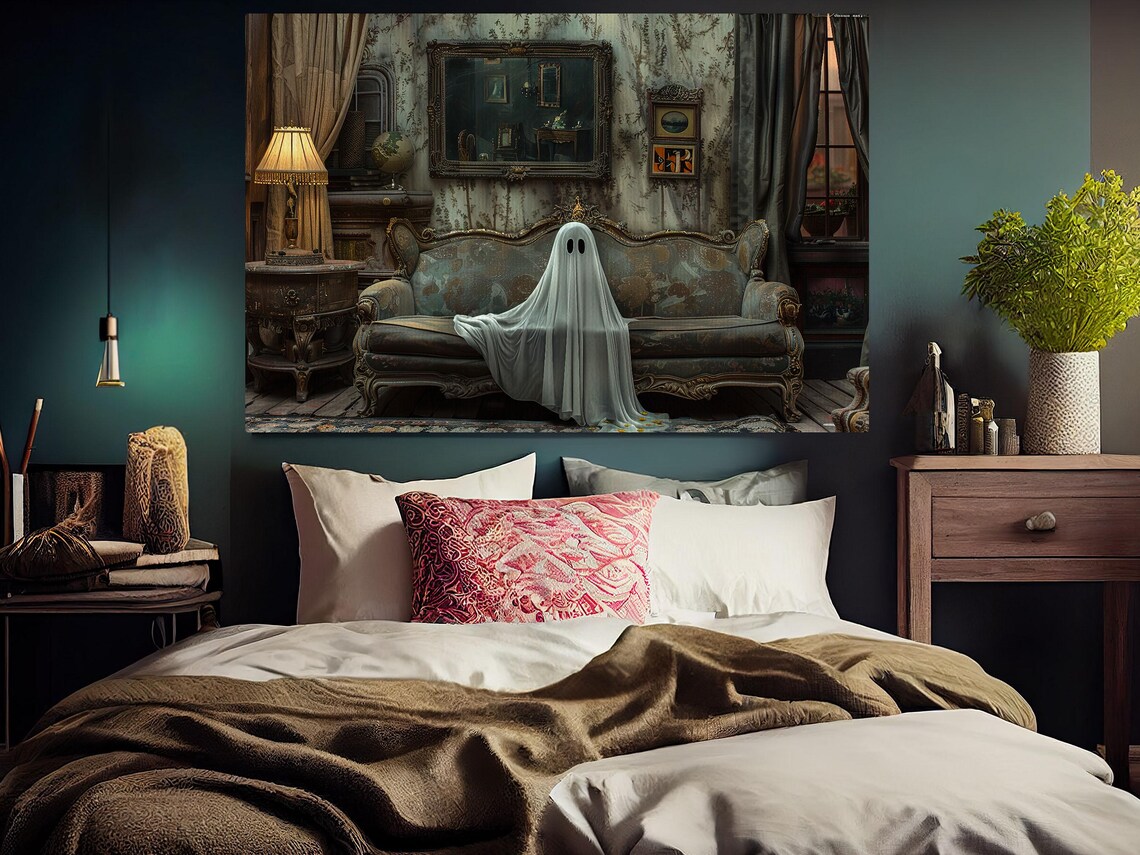 Dark Ghost on the Sofa, Vintage Halloween Poster Print - Image 6