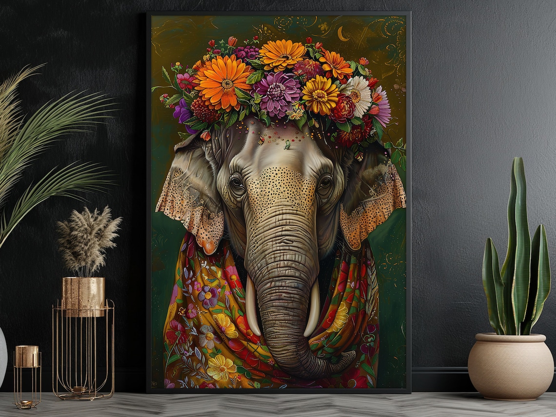 Matisse Floral Elephant Art Print, Animal Decor