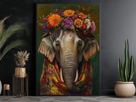 Matisse Floral Elephant Art Print, Animal Decor