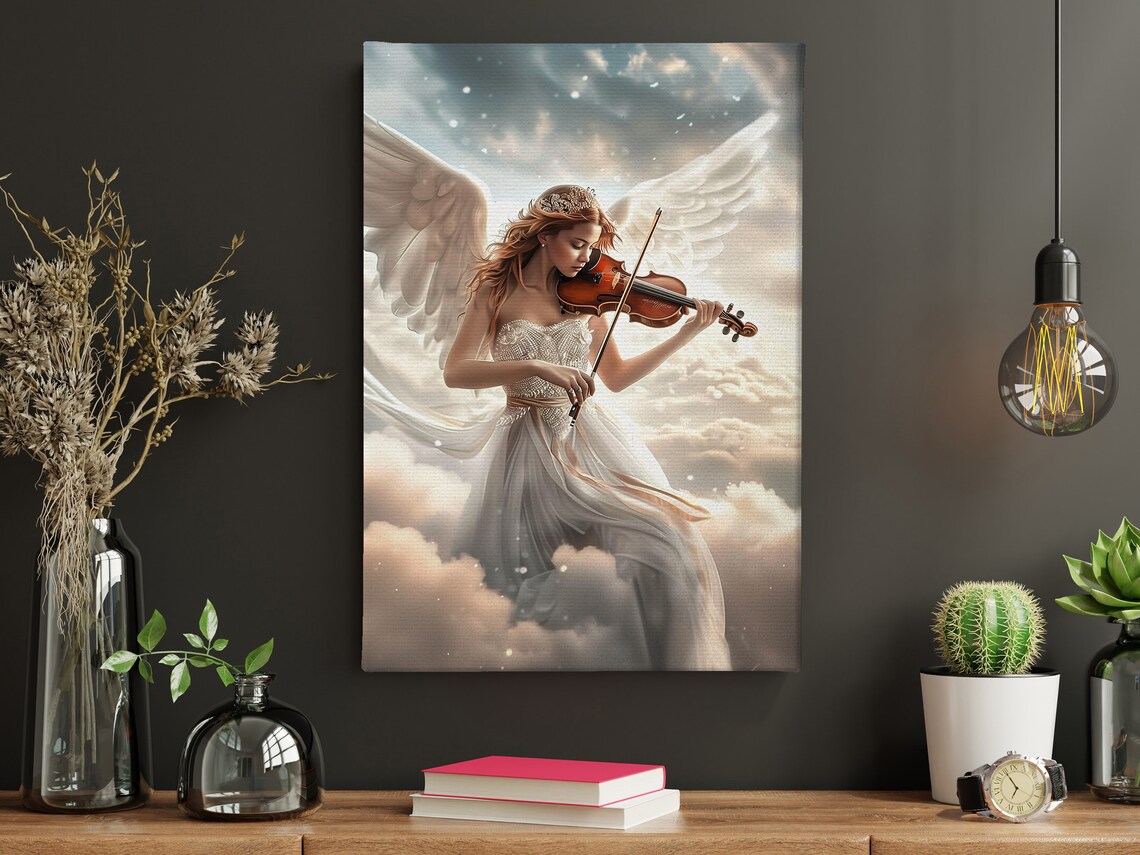 Angel Playing Violin Among Clouds Heavenly Music Fantasy Art Poster