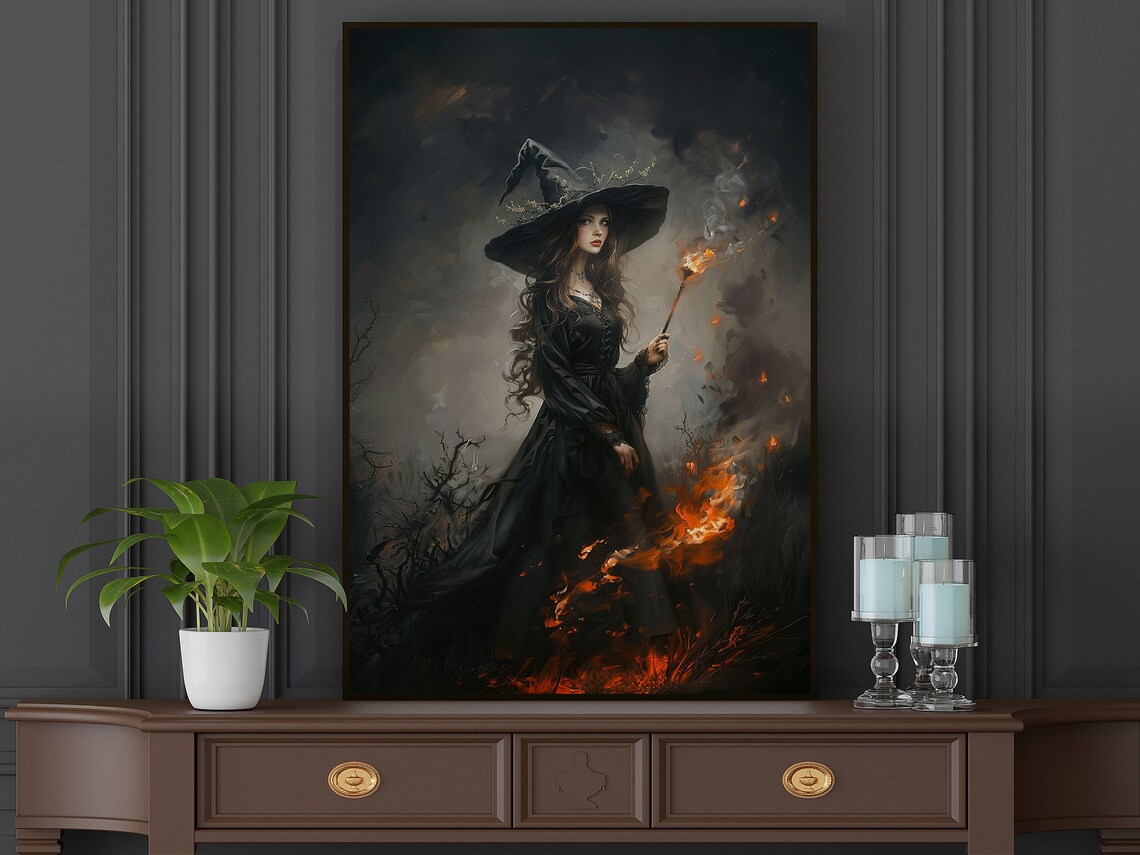 Dark Young Fire Witch, Magical Halloween Poster Print - Image 5