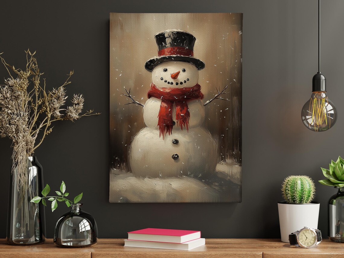 Vintage Cozy Snowman Christmas Wall Art Print - Image 5
