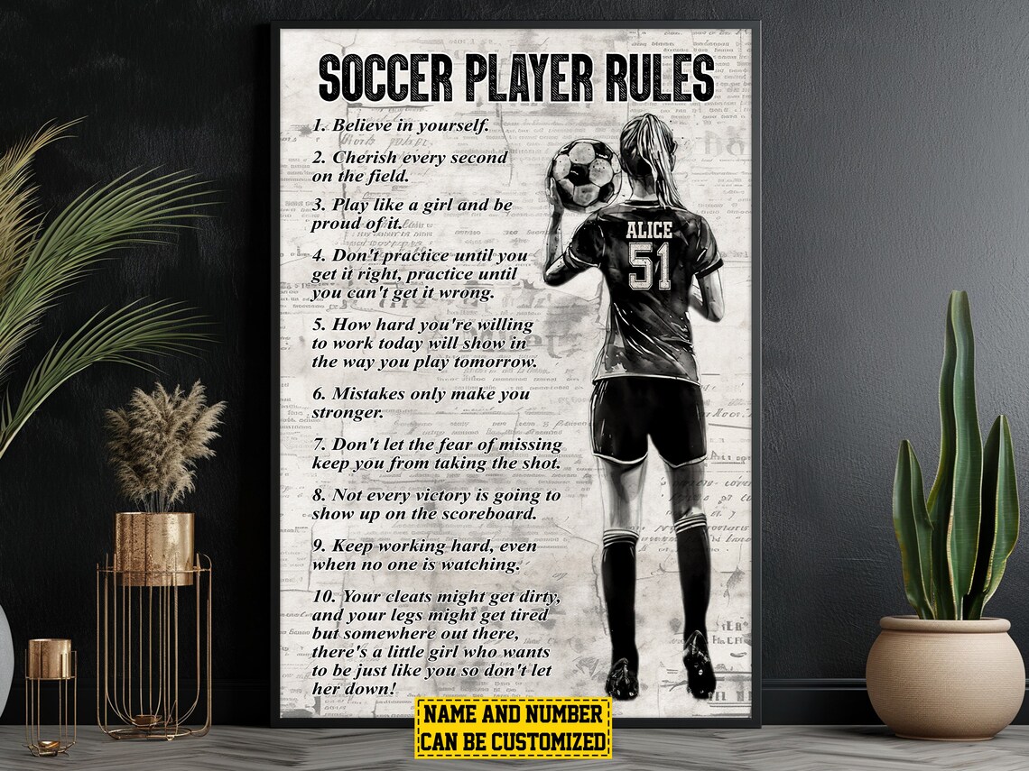 Soccer Player Rules Personalized Soccer Poster Print