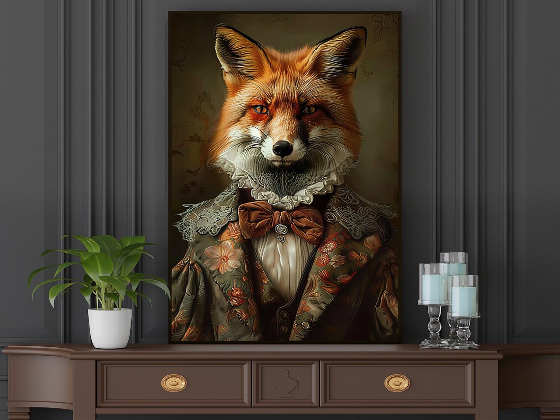 Gentleman Fox Renaissance Portrait Lace Collar Bow Tie Aristocrat Poster - Image 5