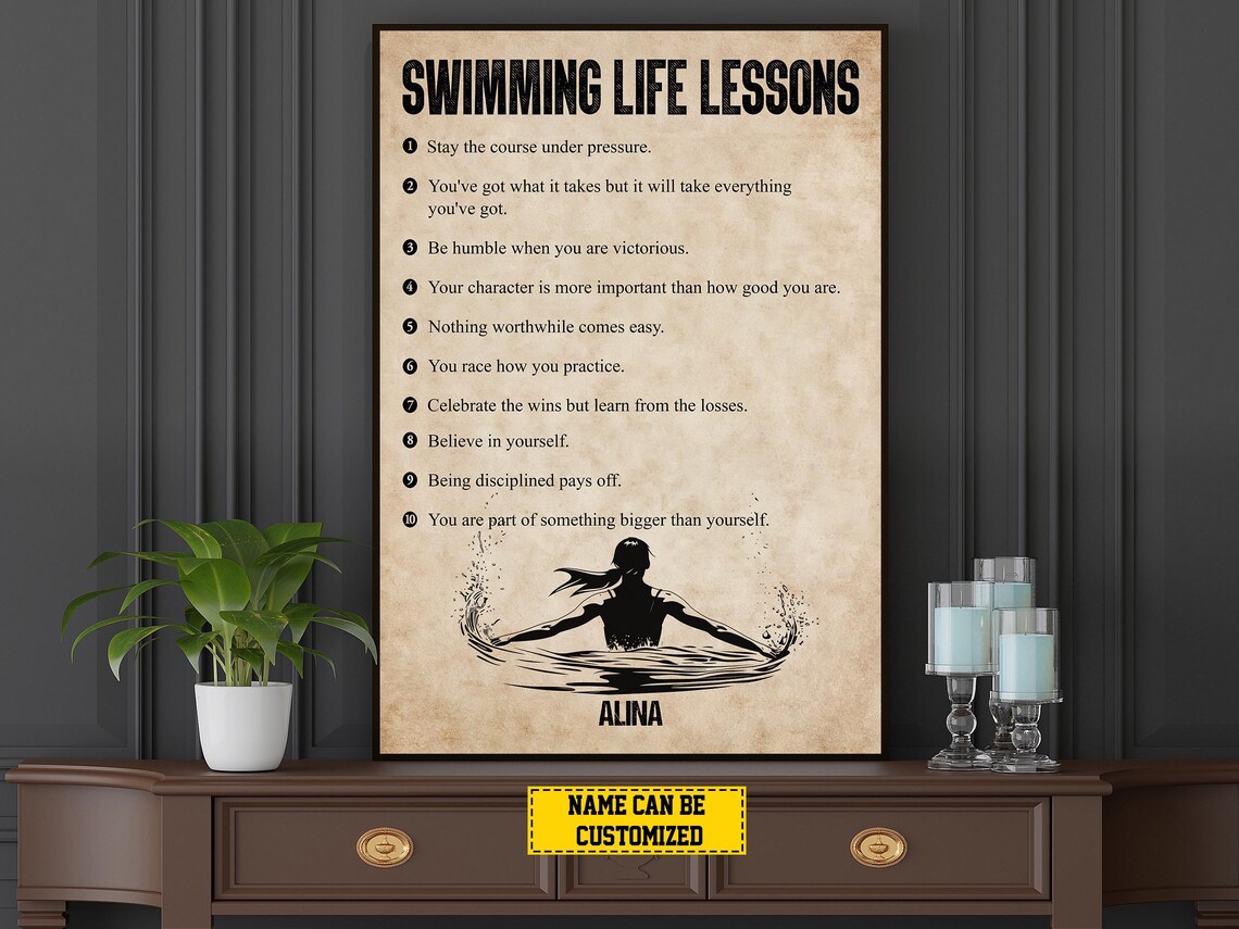 Personalized Swimming Life Lessons Swimmer Silhouette Custom Name Gift Wall Poster - Image 6