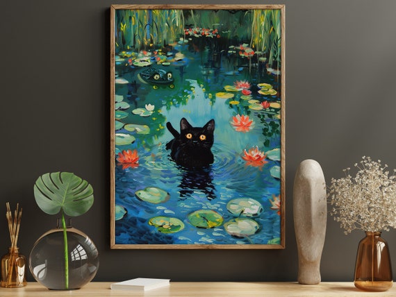 Matisse Black Cat on the Lake, Vintage Cat Art Print