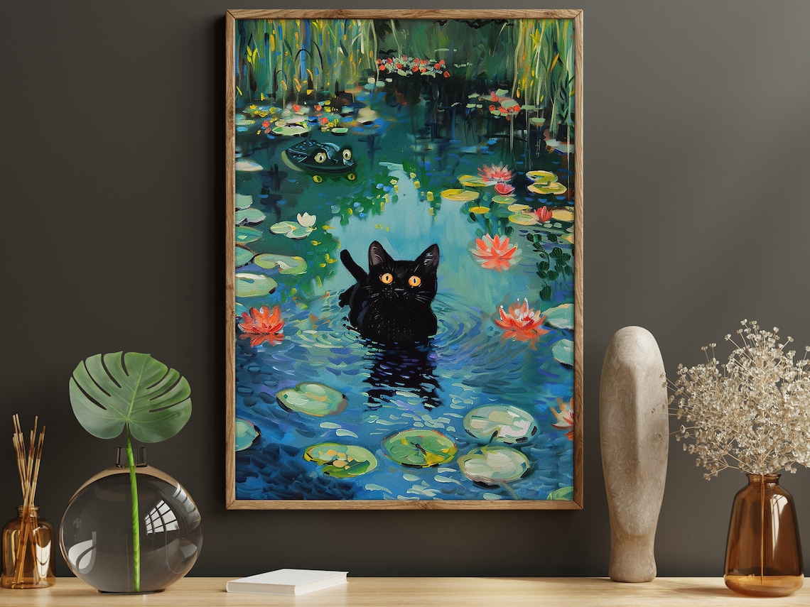 Matisse Black Cat on the Lake, Vintage Cat Art Print