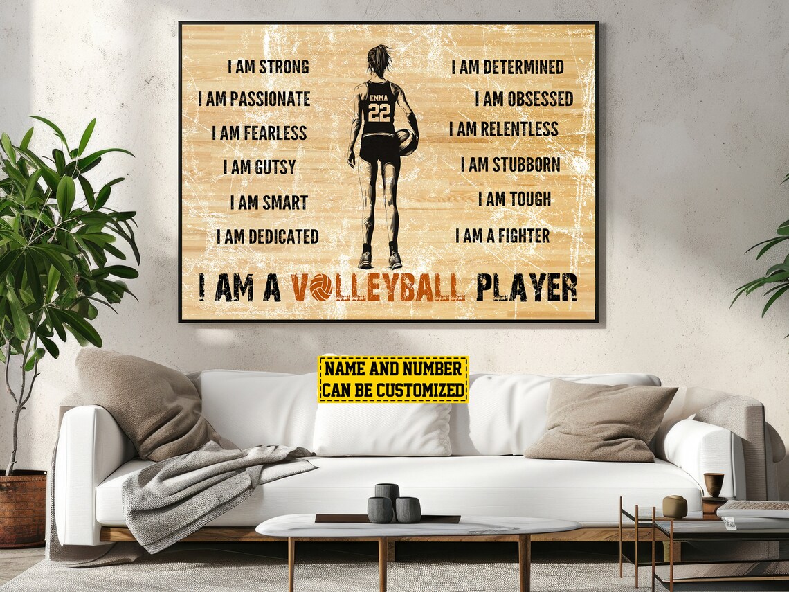 Volleyball Affirmations Personalized Poster Custom Name Number Wooden Wall Art - Image 2