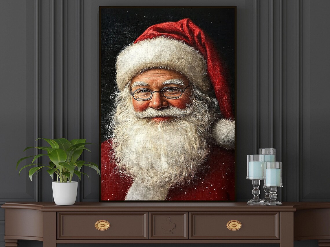 Vintage Santa Portrait Painting Cozy Christian Cottage Santa Claus Poster Print Christmas Wall Art Christmas Decor - Image 5