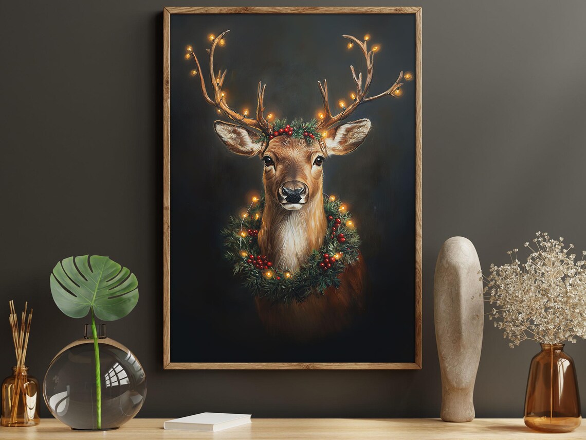 Vintage Christmas Reindeer Art Print, Cottage Decor - Image 6