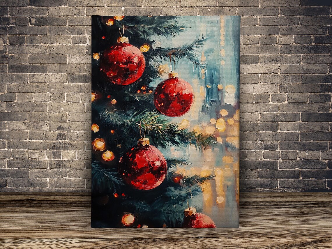 Vintage Christmas Bauble Art Print, Cottage Winter Tree - Image 2
