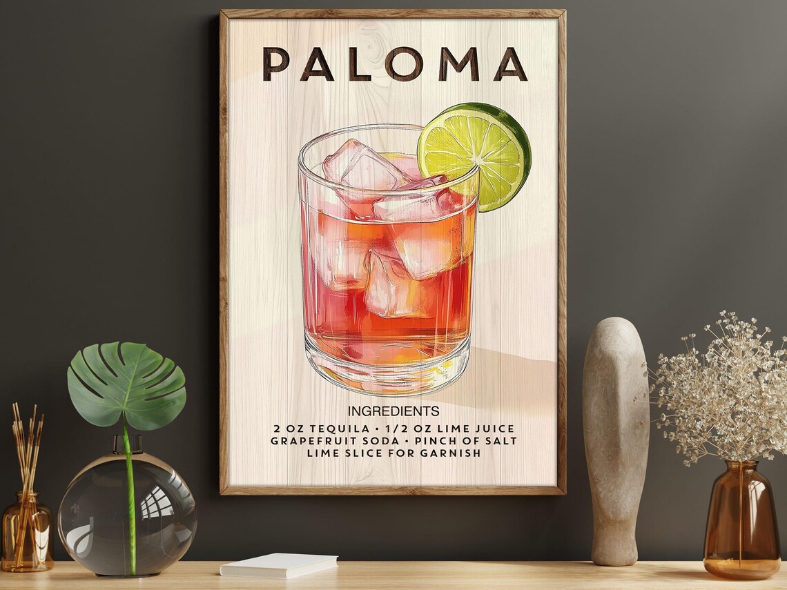 Paloma Cocktail Poster Print, Bar Wall Art