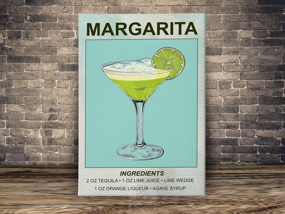 Retro Margarita Cocktail Recipe Wall Art With Ingredients Tequila Lime Poster - Image 2