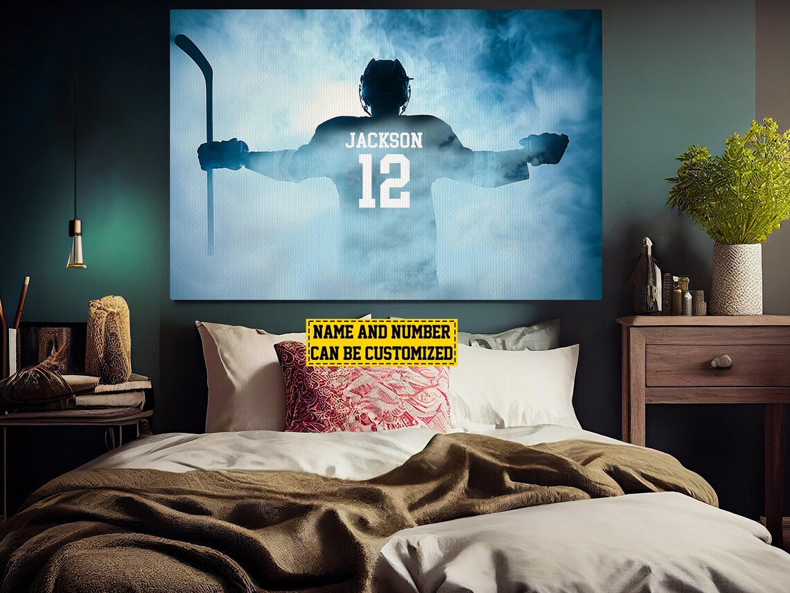 Personalized Victory Hockey Player Silhouette Blue Ice Custom Poster - Image 5