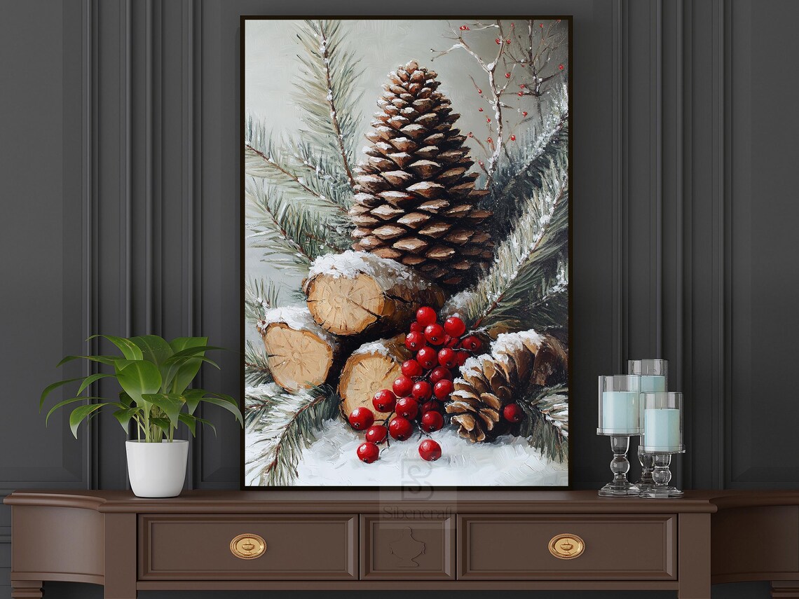 Vintage Pinecone Holiday Poster, Cozy Winter Decor - Image 6