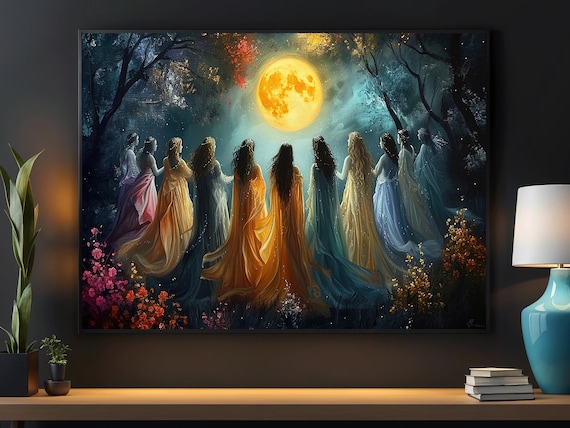 Witches Make Magic Painting Moon Calling Art Print