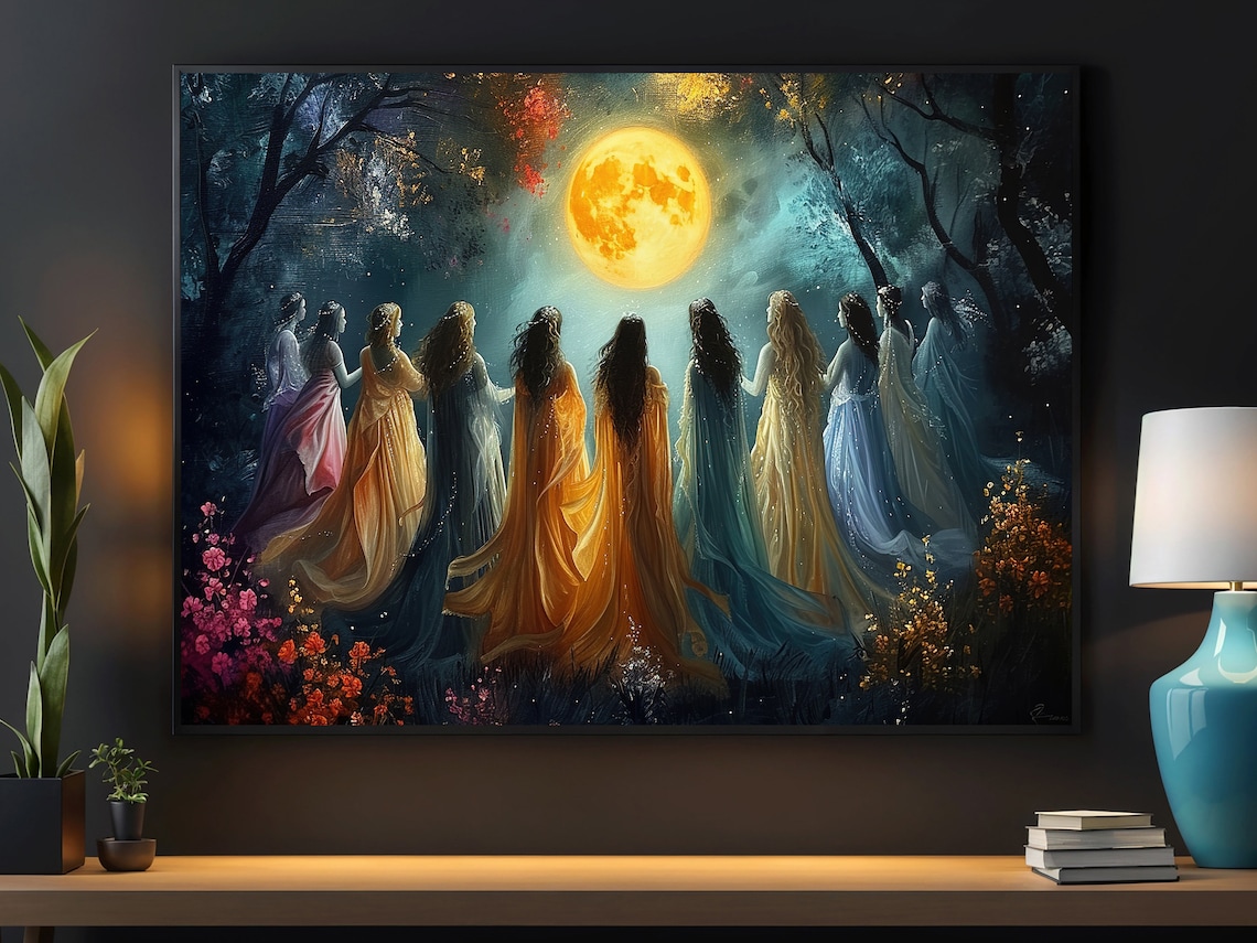 Witches Make Magic Painting Moon Calling Art Print